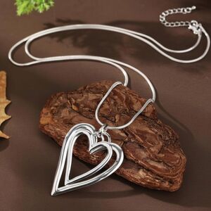 Minimalist Double-Layer Heart Pendant Necklace Sleek Modern Snake Chain Stacking